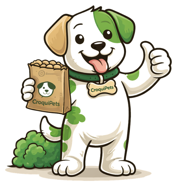 Mascota CroquiPets con empaque de snacks naturales